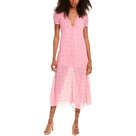 LoveShackFancy Dresses & Skirts - LoveShackFancy Delaney Beaded Sequin Button Midi Dress Size 2 Pink